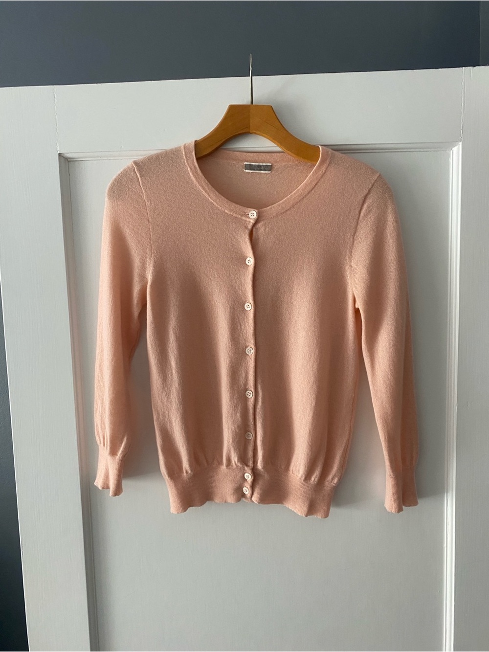 J Crew Women’s Cashmere Crewneck Cardigan Sweater - Pale pink/peach